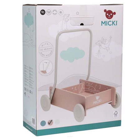 Micki Drewniany Chodzik Pchacz do Nauki Chodzenia Różówy