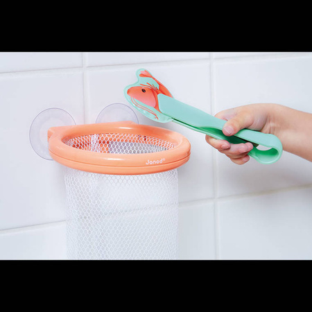 Janod Łapacz krewetek do kąpieli kosz z przyssawkami i 12 krewetkami 2+