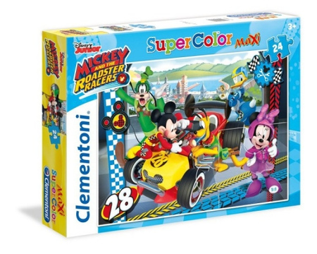 CLEMENTONI Puzzle maxi 24 el. Supercolor. Mickey i zawodnicy wyścigówki.