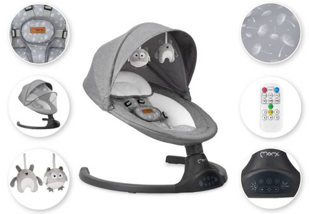 MoMi Kenani Leżaczek Bujaczek Elektryczny z Pilotem Dark Grey