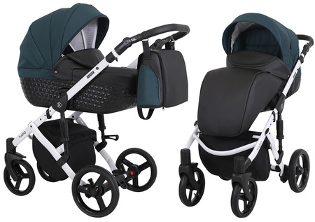 Kunert Tiaro Wózek Głęboko-Spacerowy 2w1 Czarny + Zielony Biała Rama Koła Żelowe