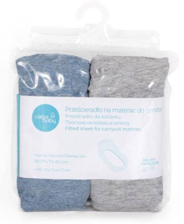 Ceba Prześcieradło do gondoli (73-80x30-37) 2 szt. Light Grey + Blue