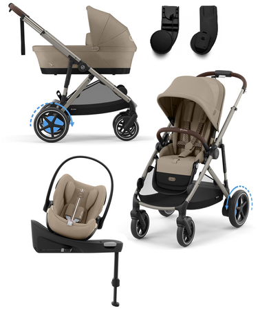 Cybex E-Gazelle S Wspomagany Wózek Głęboko-Spacerowy Rama Taupe Almond Beige + Fotelik Cybex Cloud G I - Size Fotelik + Baza G + Adaptery