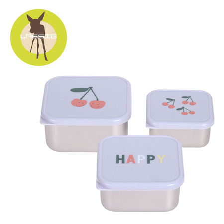 Lassig Pojemnik na przekąski snackbox ze stali nierdzewnej 3 szt. Happy Fruits Cherry