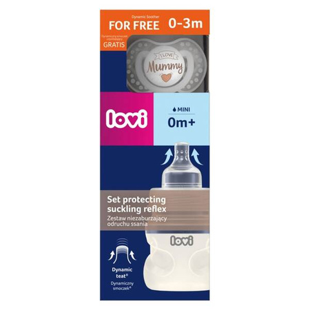 Lovi Zestaw nie Zaburzający Odruchu Ssania Butelka 150ml+Smoczek Love Mummy