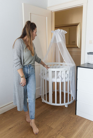 Waldin Łóżeczko Dziecięce Owalne 7w1 z Materacem Białe