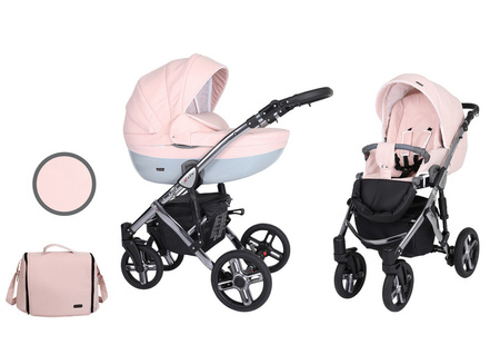 Kunert Mila Premium Wózek Głęboko-Spacerowy 2w1 Pudrowy Róż Grafitowa Rama Koła Żelowe