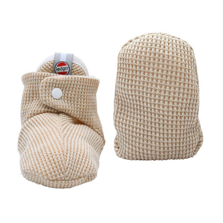 Lodger Buciki kapcie z antypoślizgową podeszwą bawełniane beżowe Ciumbelle Ivory 6-12 m.