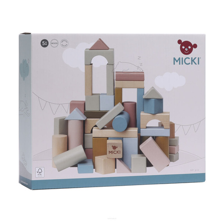 Micki Klocki Pastelowe Drewniane dla Dzieci 60 sztuk