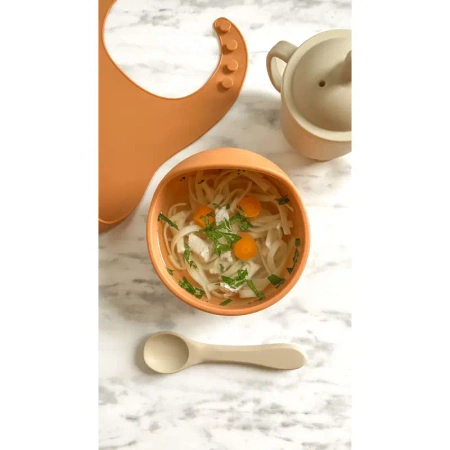 MYROYS Silikonowa Miseczka z Łyżeczką Brązowa