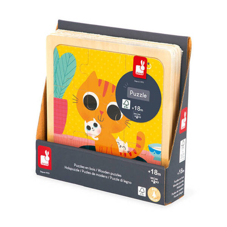 Janod Puzzle Drewniane 9 Elementów 18m+ Kotek Orzeszek