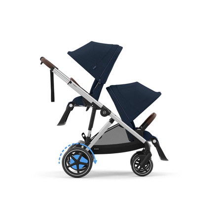 Cybex E-Gazelle S Wspomagany Wózek Spacerowy Bliźniaczy Rama Srebrna Ocean Blue