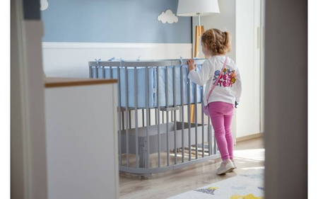 Waldin Łóżeczko 5w1 z Kołyską i Wyposażeniem Szare + Fioletowe Dodatki