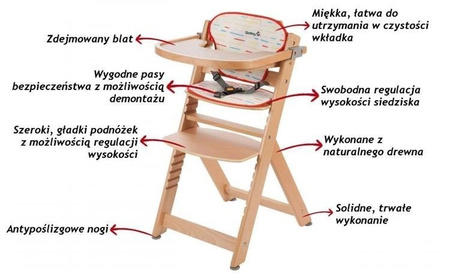 Safety 1st Timba Krzesełko do Karmienia + Wkładka Natural Wood/Happy Day