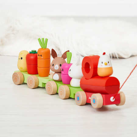 Janod Pociąg z klockami i figurkami do ciągnięcia Farma 12m+