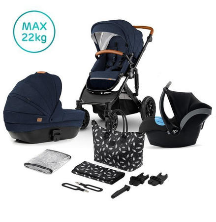 Kinderkraft Prime Wózek Głęboko-Spacerowy 3w1 + Mommy Bag Deep Navy