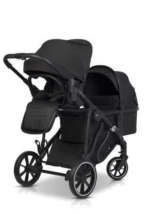 Easy Go Duoflex Wózek Głęboko-Spacerowy Bliźniaczy Rok po Roku Ebony Black 2 Siedziska 1 Gondola