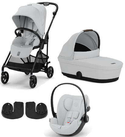 Cybex Melio Carbon Wózek Głęboko-Spacerowy Fog Grey + Cybex Cloud G I - Size Fotelik Samochodowy Fog Grey 0-13kg + Adaptery