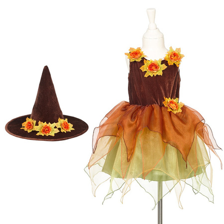 Souza! Kostium sukienka tiulowa z kwiatami i kapelusz czarownica Sabrina 3-4 lata