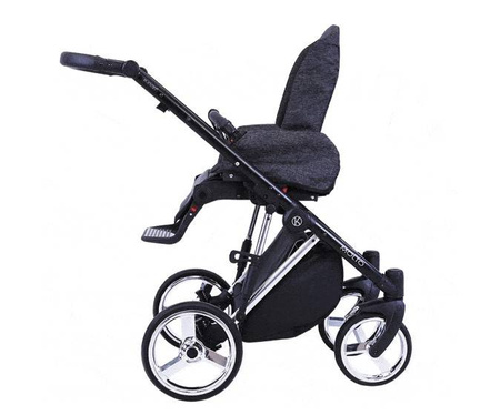 Kunert Molto Premium Wózek Głęboko-Spacerowy 2w1 Czarny + Kwiaty Srebrna Rama Koła Żelowe