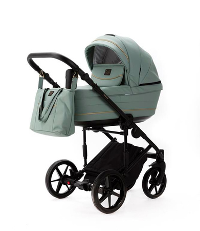 Adamex Rimini Wózek Głęboko-Spacerowy EST235 Skóra 100% + Cybex Aton B2 i-Size Fotelik 0-13kg + Baza + Adaptery