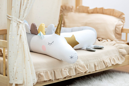 SenLove Poduszka Wałek Ochraniacz do Łóżka Jednorożec Szary