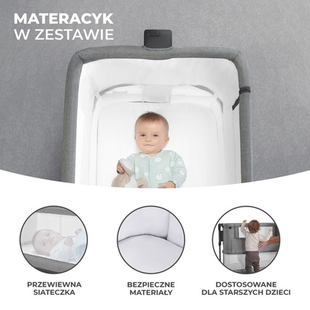Kinderkraft Neste Grow Łóżeczko Dostawne Light Grey Full Wood