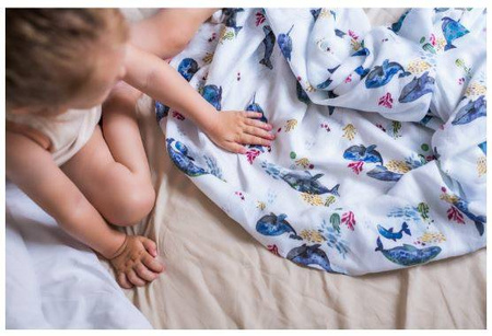 Poofi Pieluszka Bambusowa Ocean 73x73cm Wieloryby