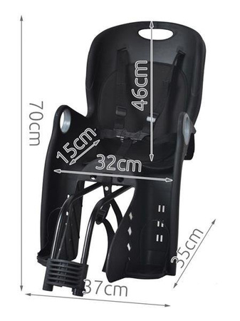 FOTELIK ROWEROWY ADVENTURER MOCOWANY NA BAGAŻNIK LUB RAMĘ 5-PUNKTOWE PASY DO 22 KG CZARNY Czarny