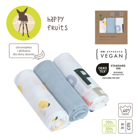 Lassig Bambusowa pieluszka otulacz Zestaw 3 szt. 80x80cm Happy Fruits lemon