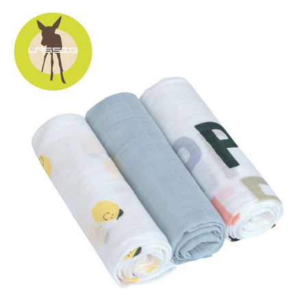 Lassig Bambusowa pieluszka otulacz Zestaw 3 szt. 80x80cm Happy Fruits lemon