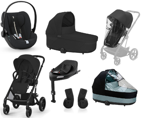 Cybex Balios S Lux 2.0 Wózek Głęboko-Spacerowy Moon Black + Cloud G I-Size Fotelik Samochodowy 0-13kg + Baza G + Osłony Przeciwdeszczowe + Adaptery