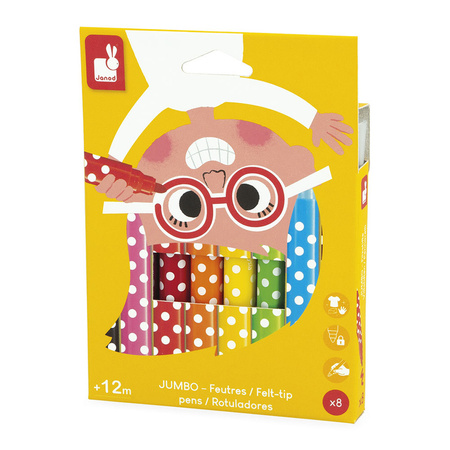 Janod Flamastry Jumbo 8 kolorów 12m+
