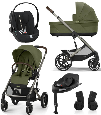 Cybex Balios S Lux 2.0 Wózek Głęboko-Spacerowy Moss Green + Cloud G I-Size Fotelik Samochodowy 0-13kg + Baza G + Adaptery