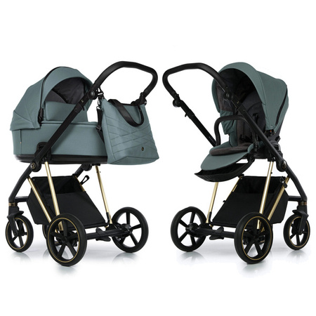 Roan Ivi 2.0 Wóżek Głęboko-Spacerowy Rama Gold Pine Green + Cybex Aton B2 i-Size Fotelik Samochodowy 0-13kg + Baza One Volcano Black