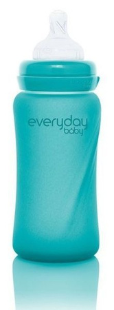 Everyday Baby, Szklana butelka ze smoczkiem M reagująca na temperaturę, 240 ml Turkusowy