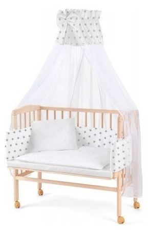 Waldin Łóżeczko Dostawne 2w1 z Wyposażeniem 8S1 Natural / Gwiazdki Szare