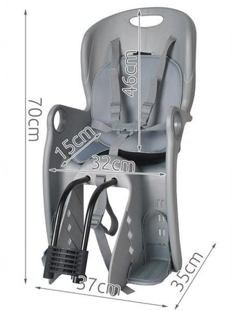 FOTELIK ROWEROWY ADVENTURER MOCOWANY NA BAGAŻNIK LUB RAMĘ 5-PUNKTOWE PASY DO 22 KG Grafitowy