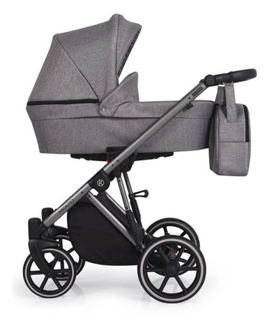 Kunert Molto Wózek Głęboko-Spacerowy 2w1 Grafit Jeans + Kwiaty Czarna Rama Koła Żelowe