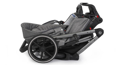 Kunert Molto Wózek Głęboko-Spacerowy 2w1 Grafit Jeans + Kwiaty Czarna Rama Koła Żelowe