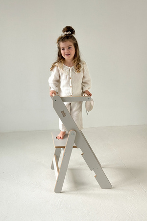 Baby Wood Kitchen Helper Składany Szary