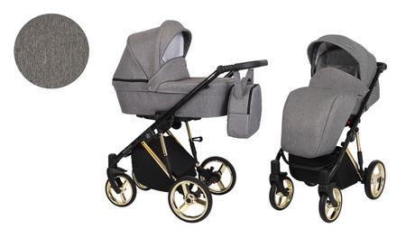 Kunert Molto Premium Wózek Głęboko-Spacerowy 2w1 Grafit Jeans Złota Rama Koła Żelowe