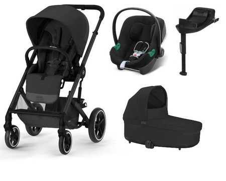 Cybex Balios S Lux Wózek Głęboko-Spacerowy Moon Black Rama Czarna + Cybex Aton B2 i-Size 0-13kg + Baza One Volcano Black