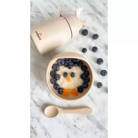 MYROYS Silikonowa Miseczka z Łyżeczką Beżowa