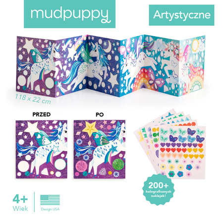 Mudpuppy Zestaw do wyklejania Naklejki holograficzne 200+ szt. z plakatem Magiczne jednorożce 4+