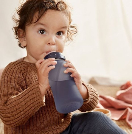 Everyday Baby, Szklana butelka ze smoczkiem M reagująca na temperaturę, 240 ml Borówkowy