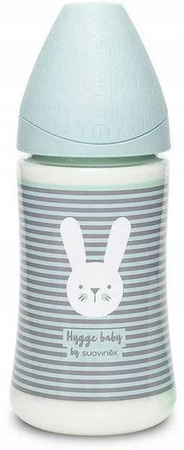 Suavinex Hygge Baby Premium Butelka 270ml Smoczek Okrągły Silikonowy 3 przepływowy Królik Miętowy