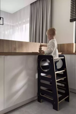 Baby Wood Kitchen Helper M Czarny