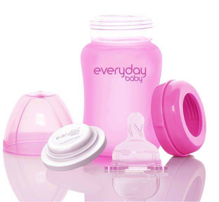 Everyday Baby, Szklana butelka ze smoczkiem S reagująca na temperaturę, 150 ml Wiśniowy
