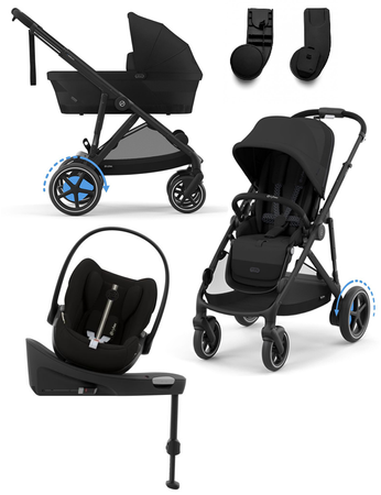 Cybex E-Gazelle S Wspomagany Wózek Głęboko-Spacerowy Rama Czarna Moon Black + Fotelik Cybex Cloud G I - Size Fotelik + Baza G + Adaptery
